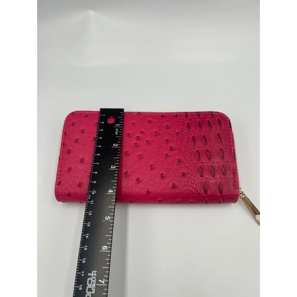 Unbranded‎ Fuchsia Pink Ostrich Croc Embossed Zip Around Continental Wallet Long
